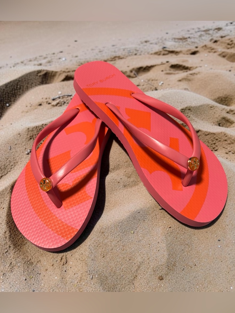Tory Burch Coral Pink Logo Flip Flop Sandals